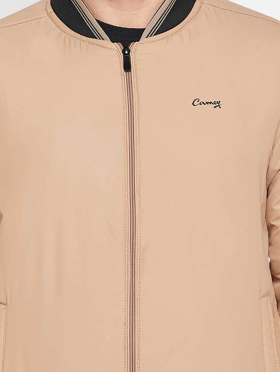 beige henley neck bomber jacket - 18697701 -  Standard Image - 4