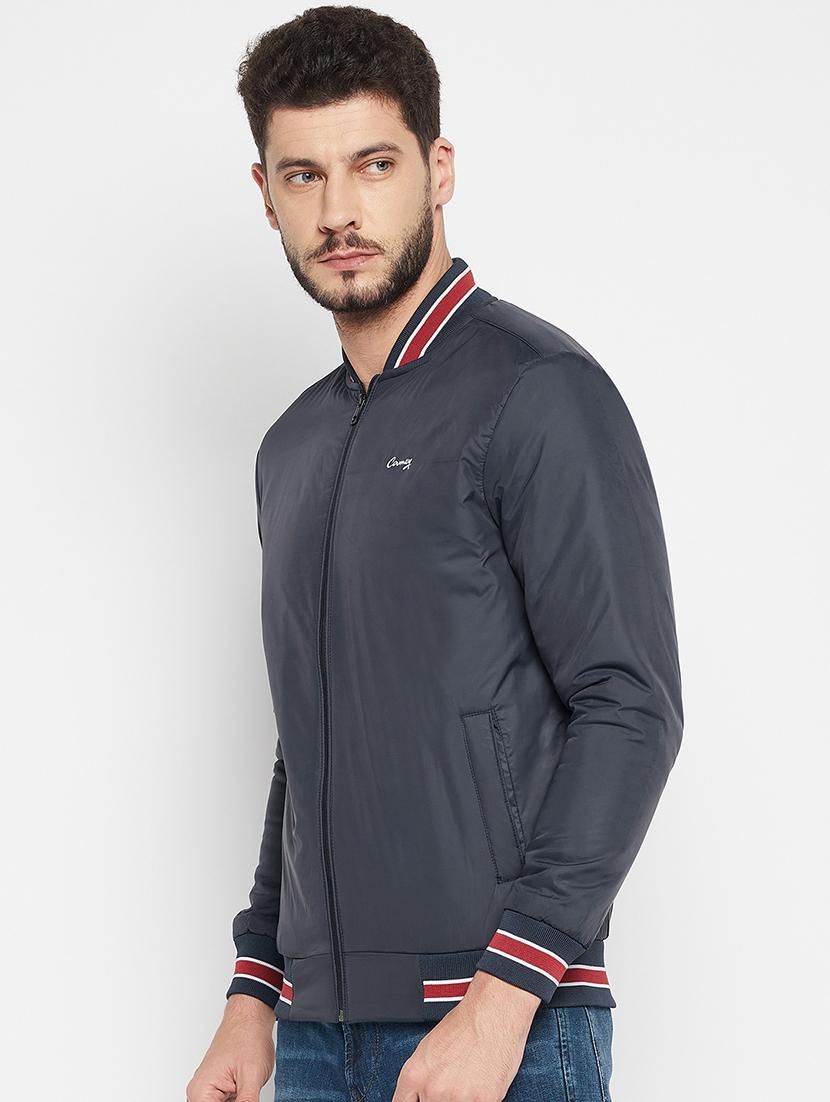 navy blue polyester bomber jacket - 18697704 - Standard Image - 1