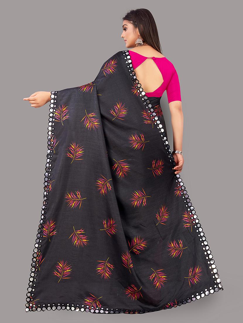 black art silk printed saree with blouse - 18697945 - Standard Image - 1
