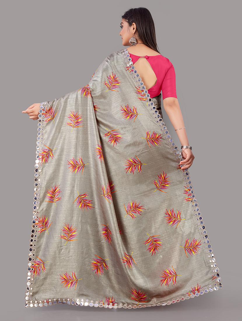 grey printed saree with blouse - 18697946 - Standard Image - 1