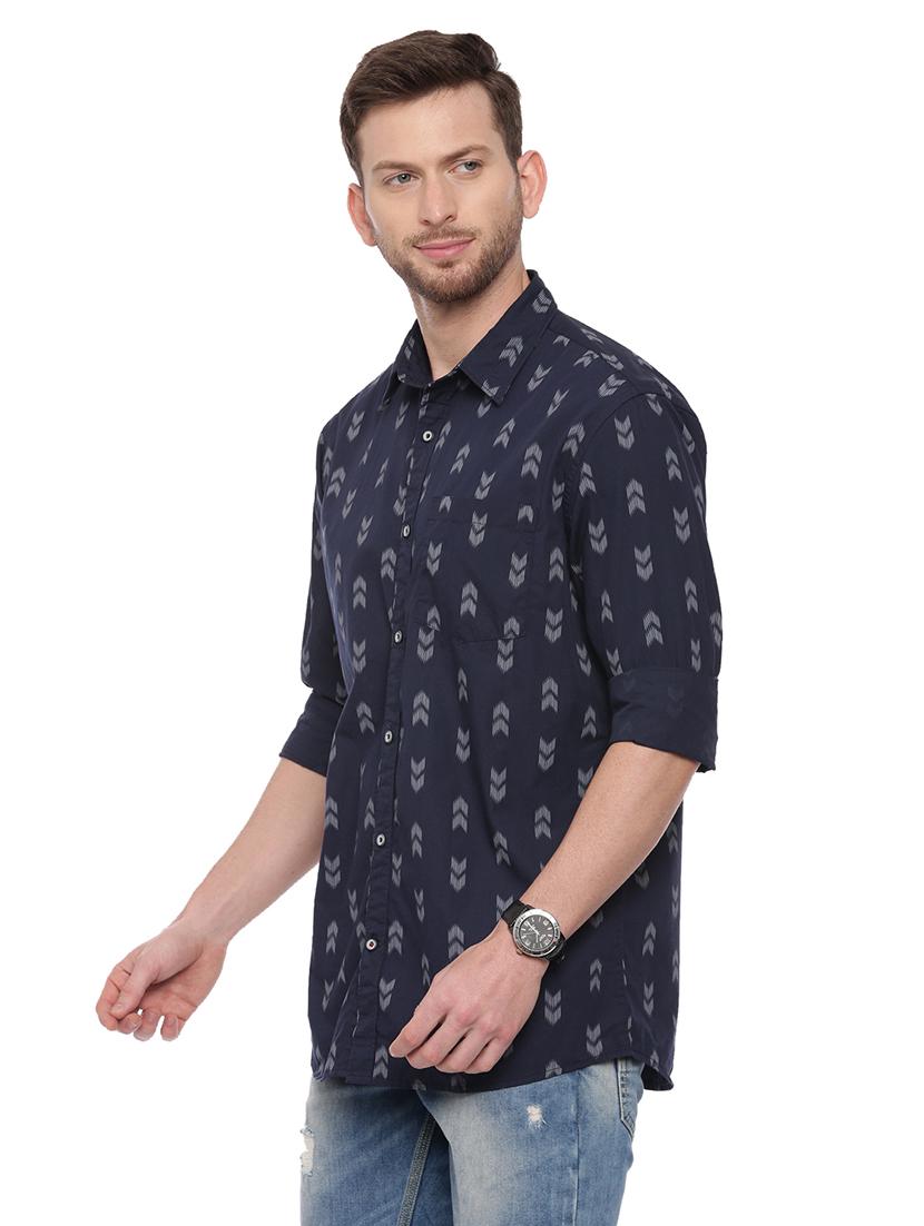 navy blue printed casual shirt - 18697959 - Standard Image - 1