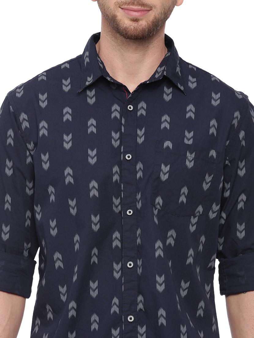 navy blue printed casual shirt - 18697959 - Standard Image - 4