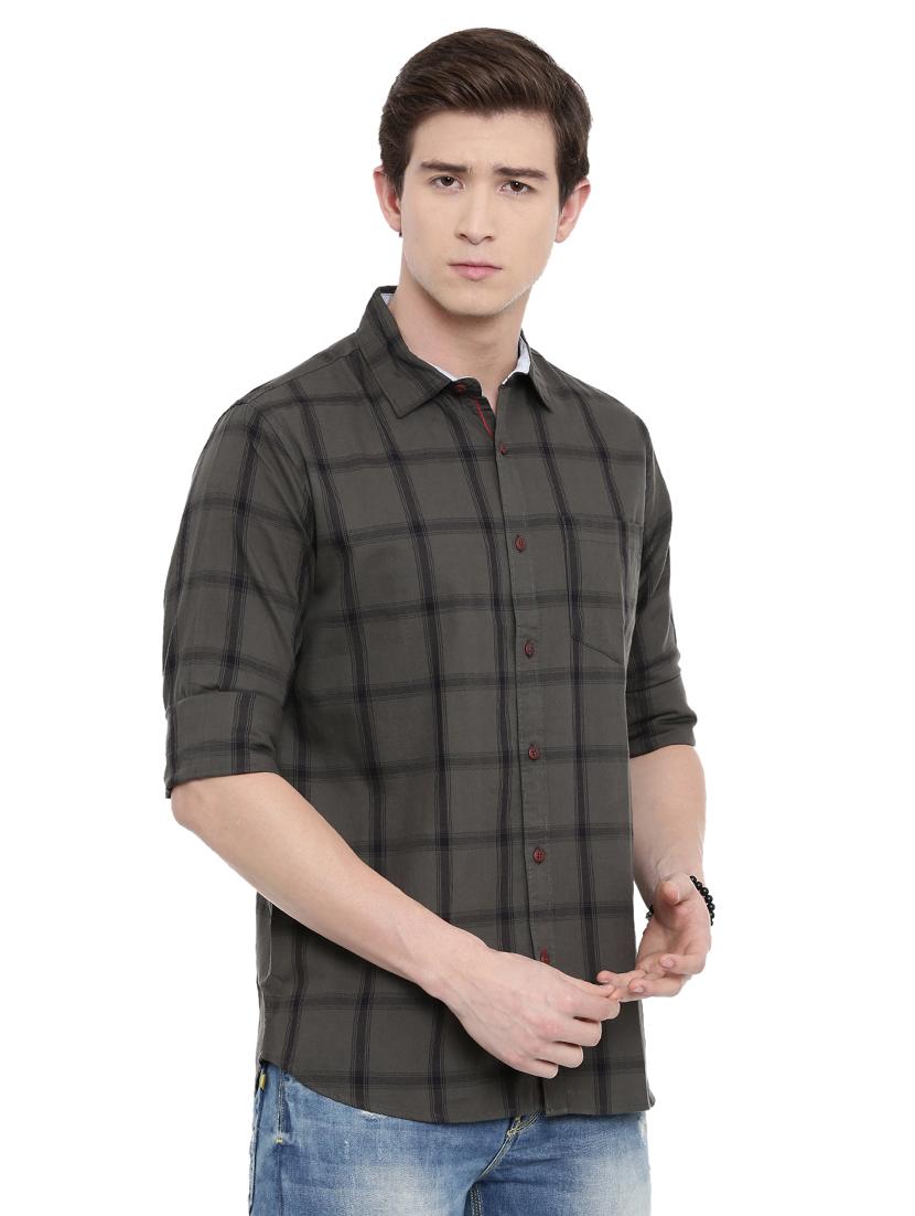 men grey regular fit check print casual shirt - 18697983 - Standard Image - 1