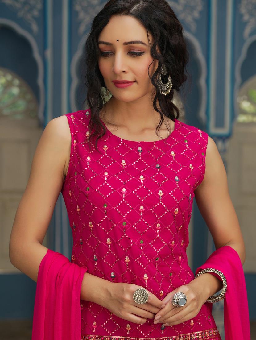 fuchsia kurta sharara set with dupatta - 18699878 - Standard Image - 4