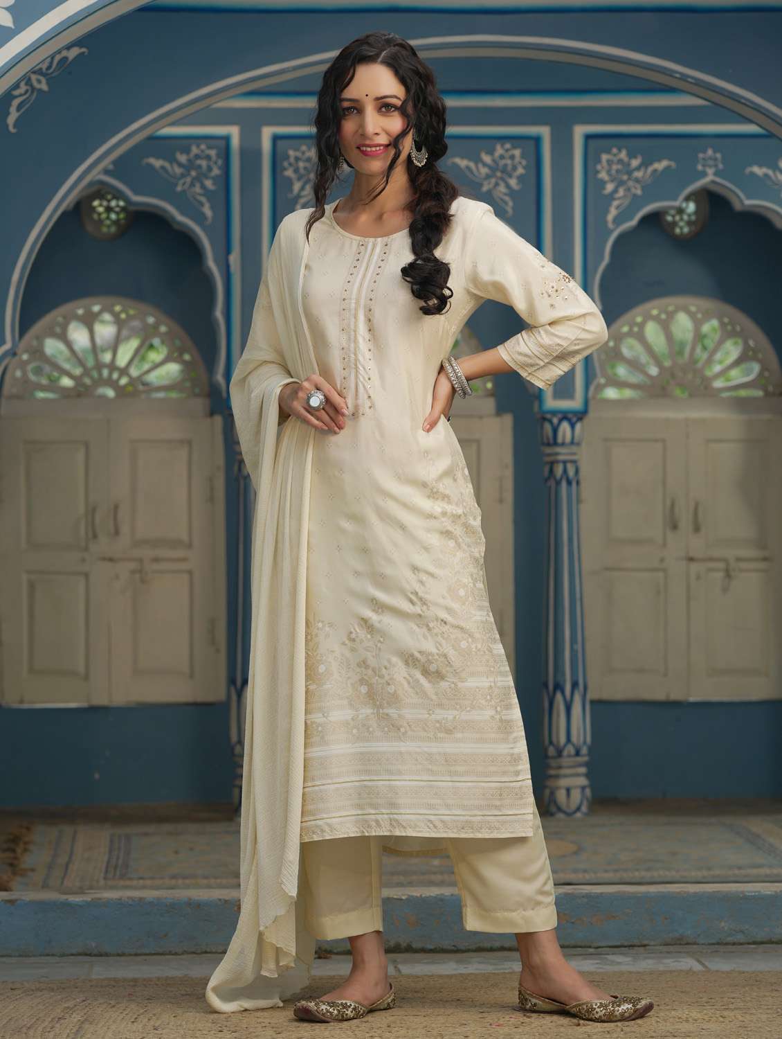 beige kurta pant  set