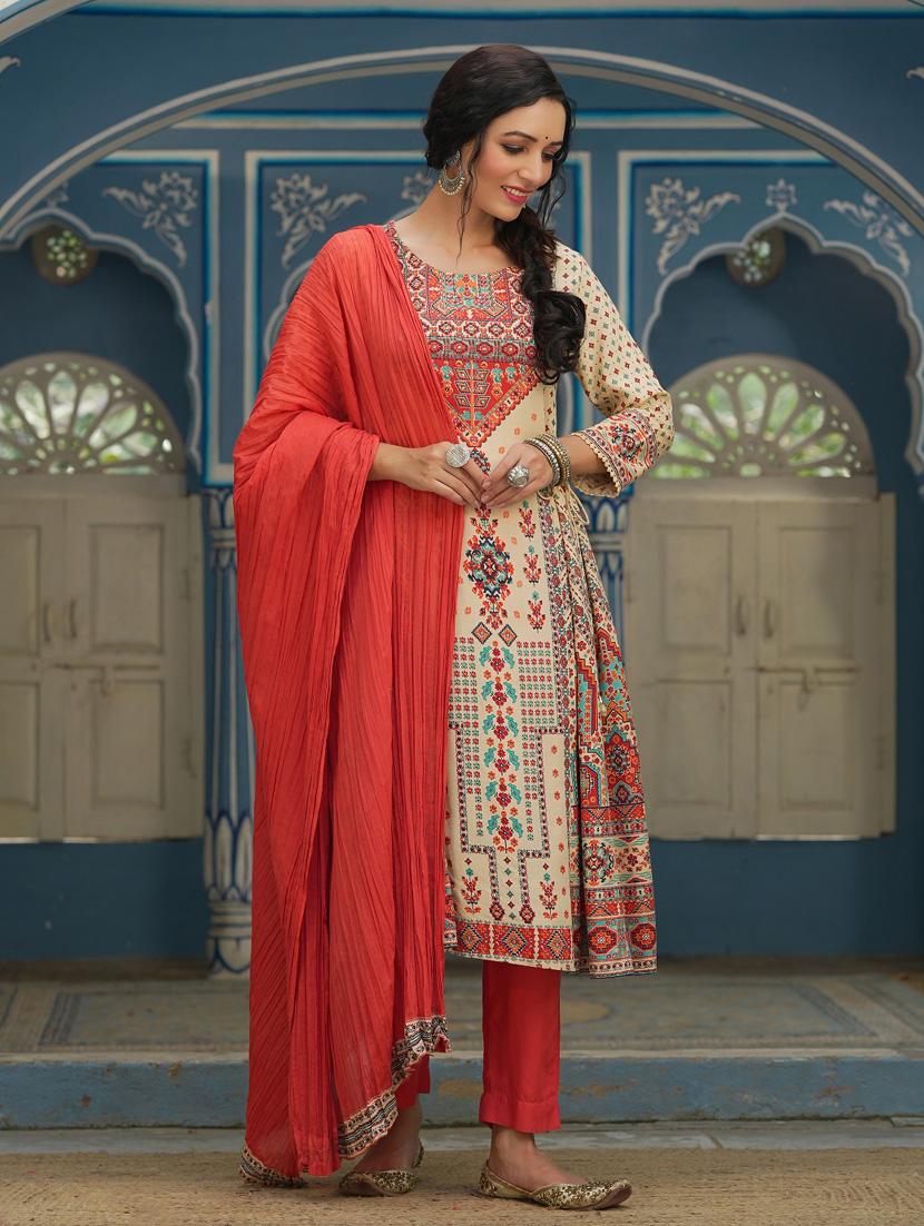 off-white kurta pant set with dupatta  - 18699890 -  Standard Image - 1