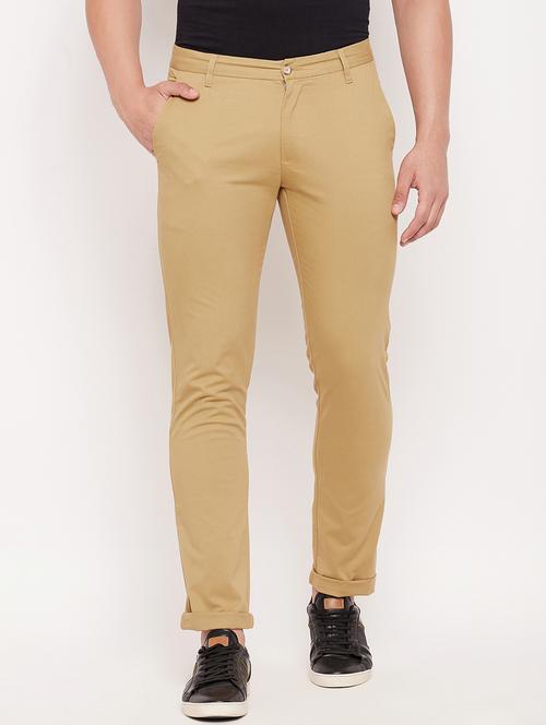 brown cotton flat front casual trousers - 18701463 -  Standard Image - 0