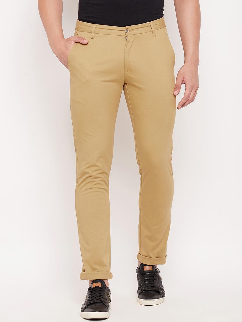 brown cotton flat front casual trousers - 18701463 -  Zoom Image - 0