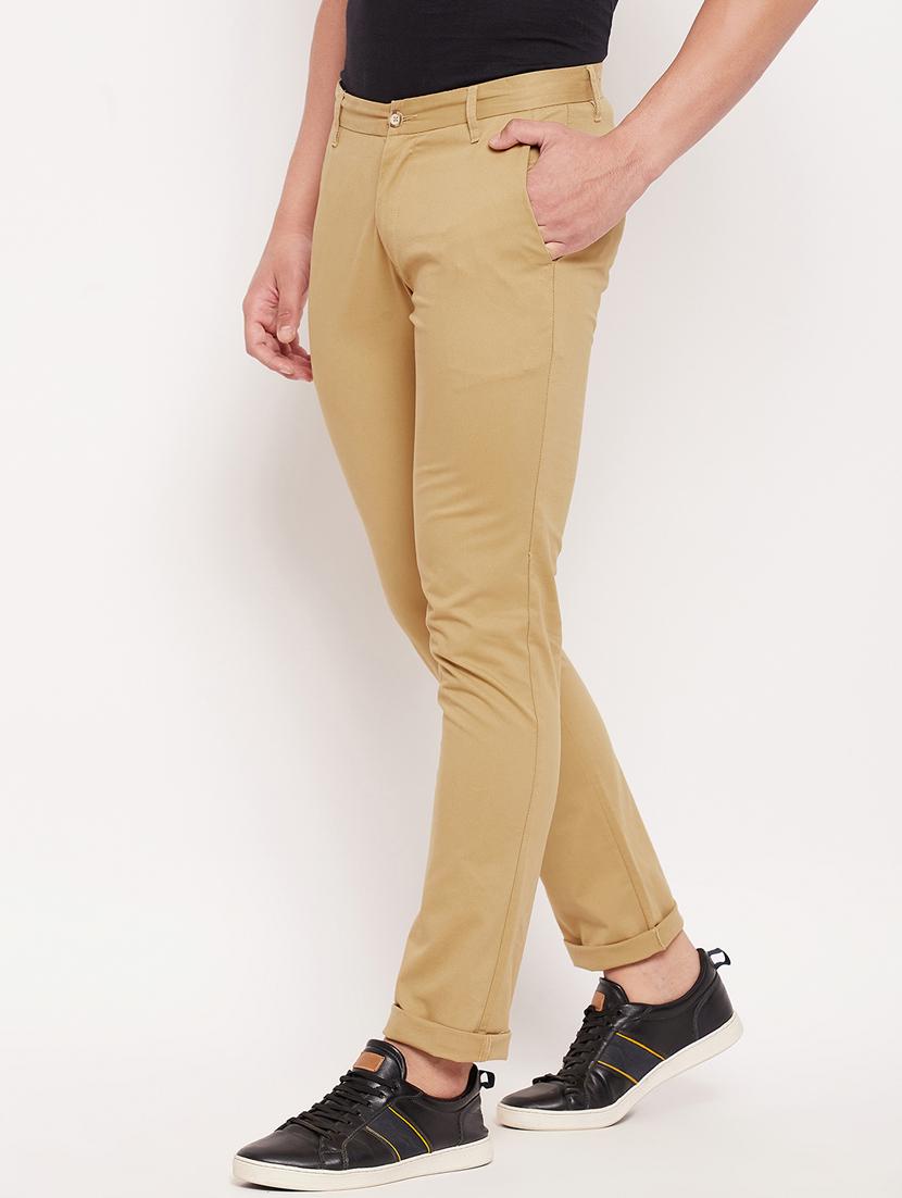 brown cotton flat front casual trousers - 18701463 -  Standard Image - 1