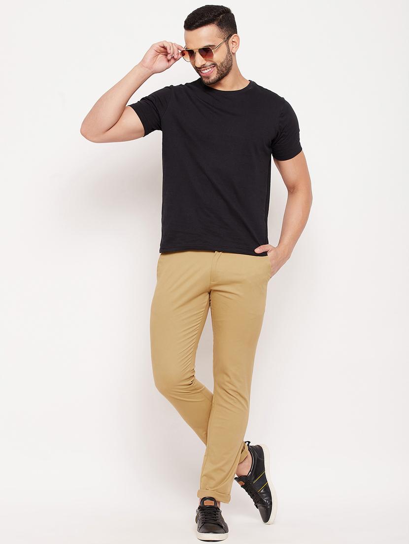 brown cotton flat front casual trousers - 18701463 - Standard Image - 4