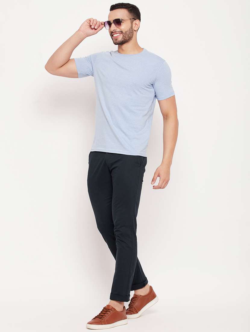 blue cotton flat front casual trousers - 18701464 -  Standard Image - 4