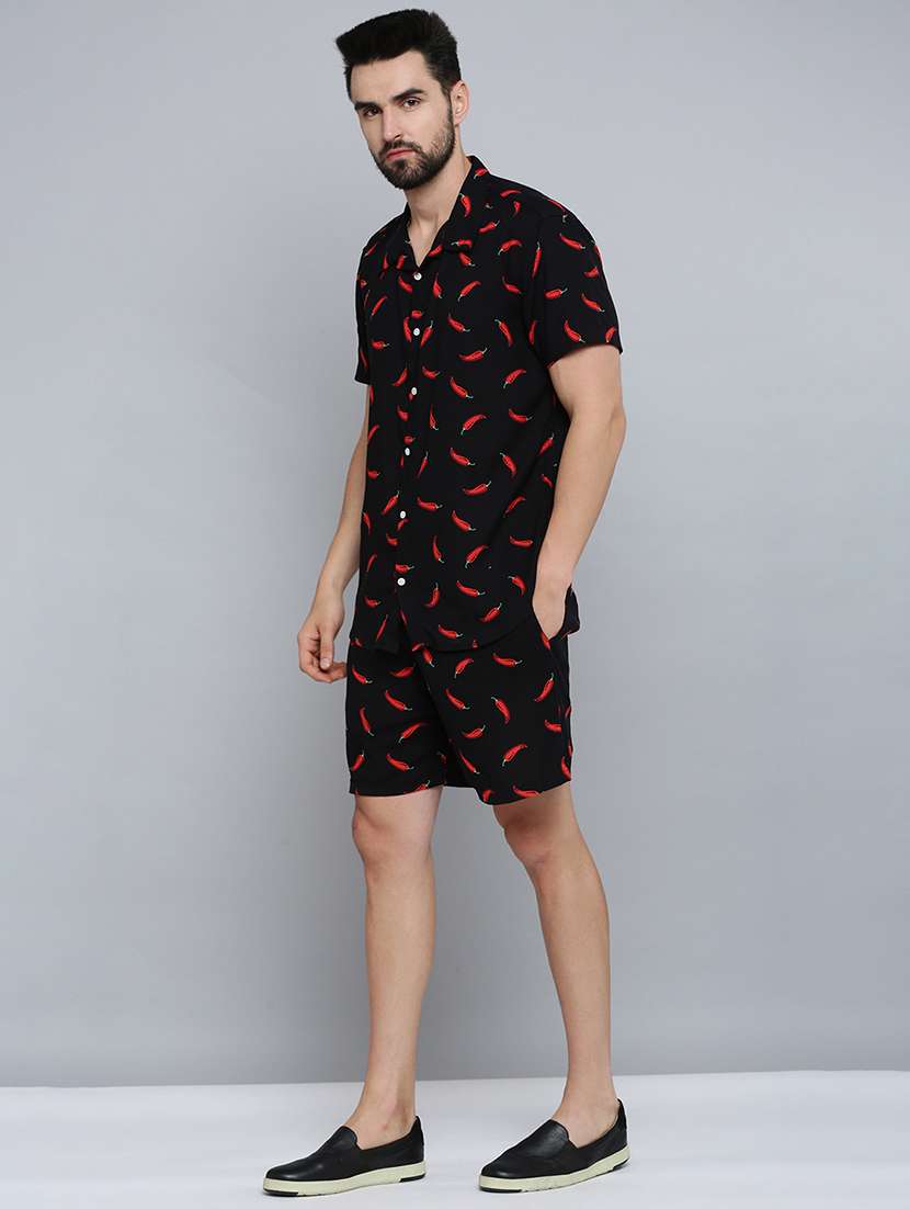 men shirt collar printed co-ords - 18701517 -  Standard Image - 1