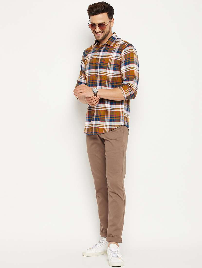 brown solid flat front casual trouser - 18701662 -  Standard Image - 4