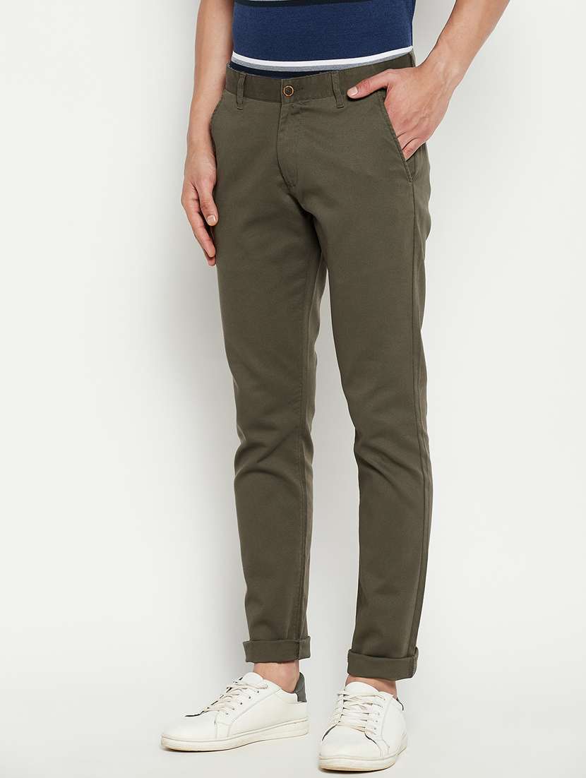green solid flat front casual trouser - 18701664 -  Standard Image - 1