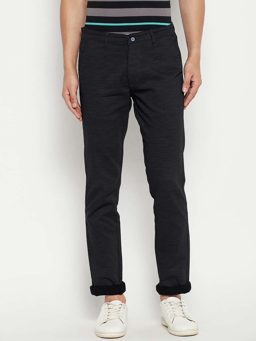 black solid flat front casual trouser