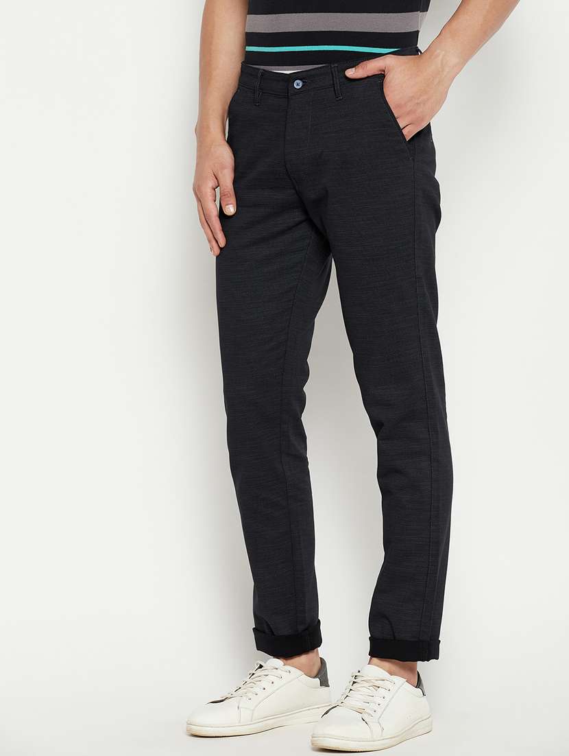 black solid flat front casual trouser - 18701665 -  Standard Image - 1
