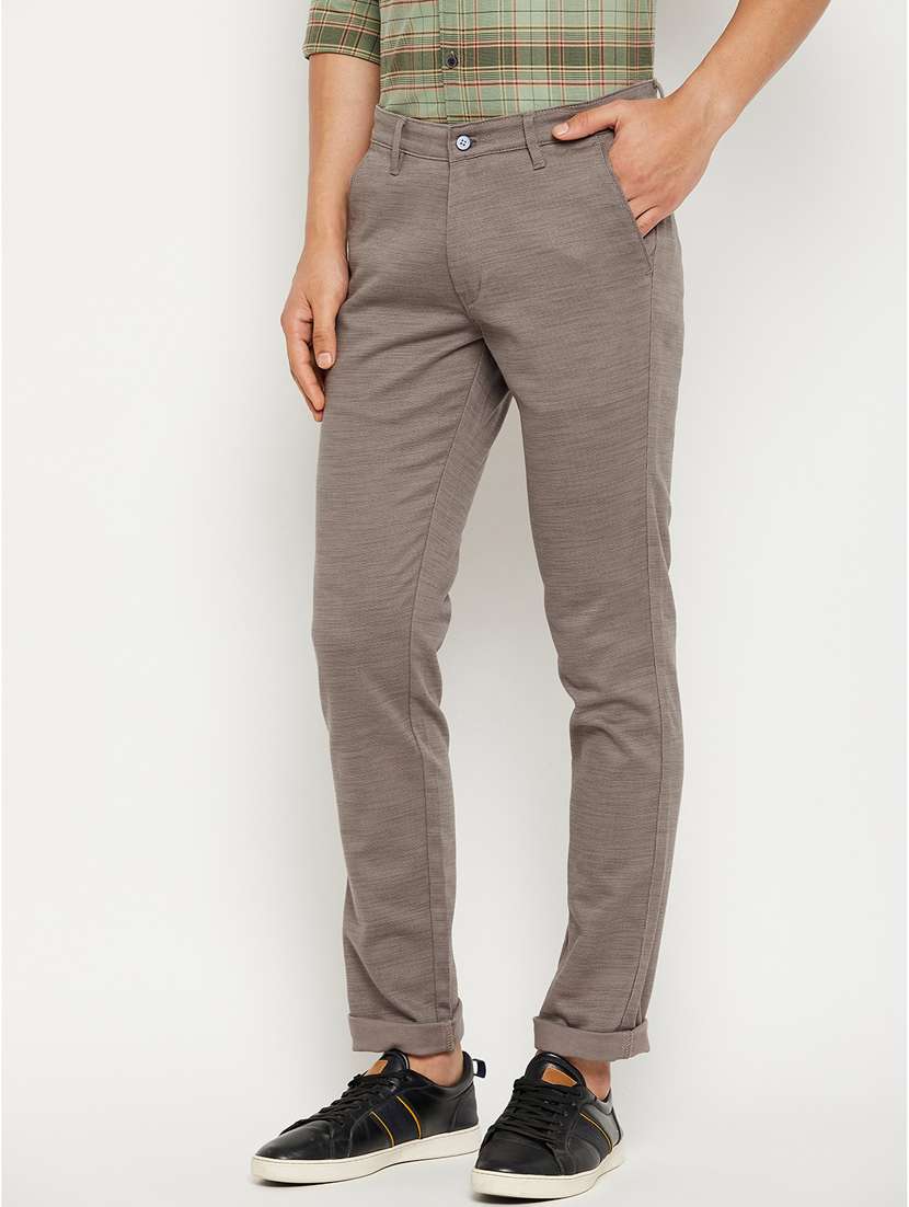 grey solid flat front casual trouser - 18701666 -  Standard Image - 1