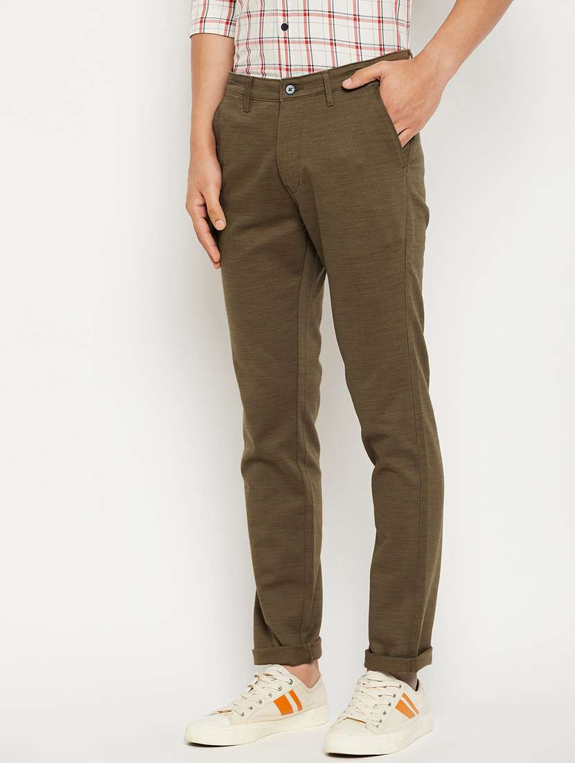 brown solid flat front casual trouser - 18701667 -  Standard Image - 1