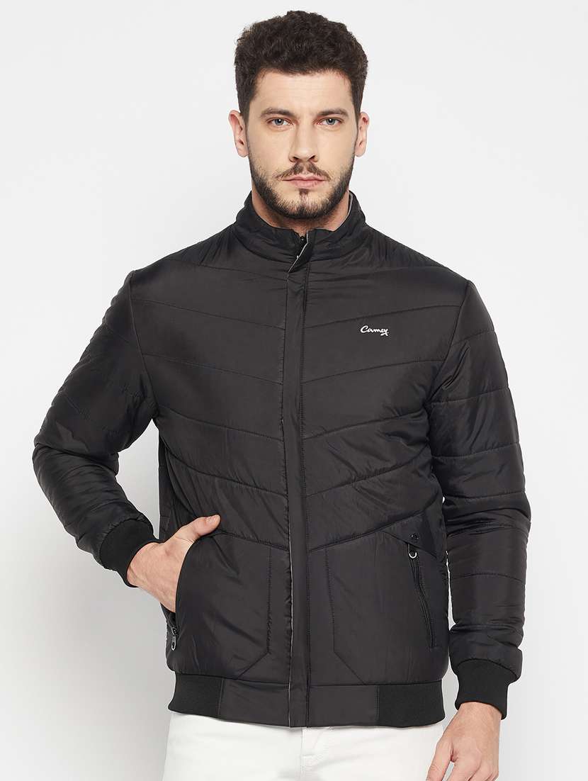 men solid long sleeve quilted jacket