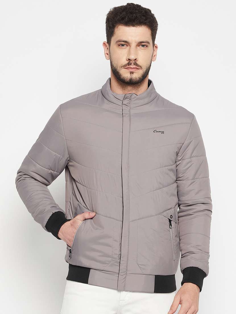 men solid long sleeve quilted jacket