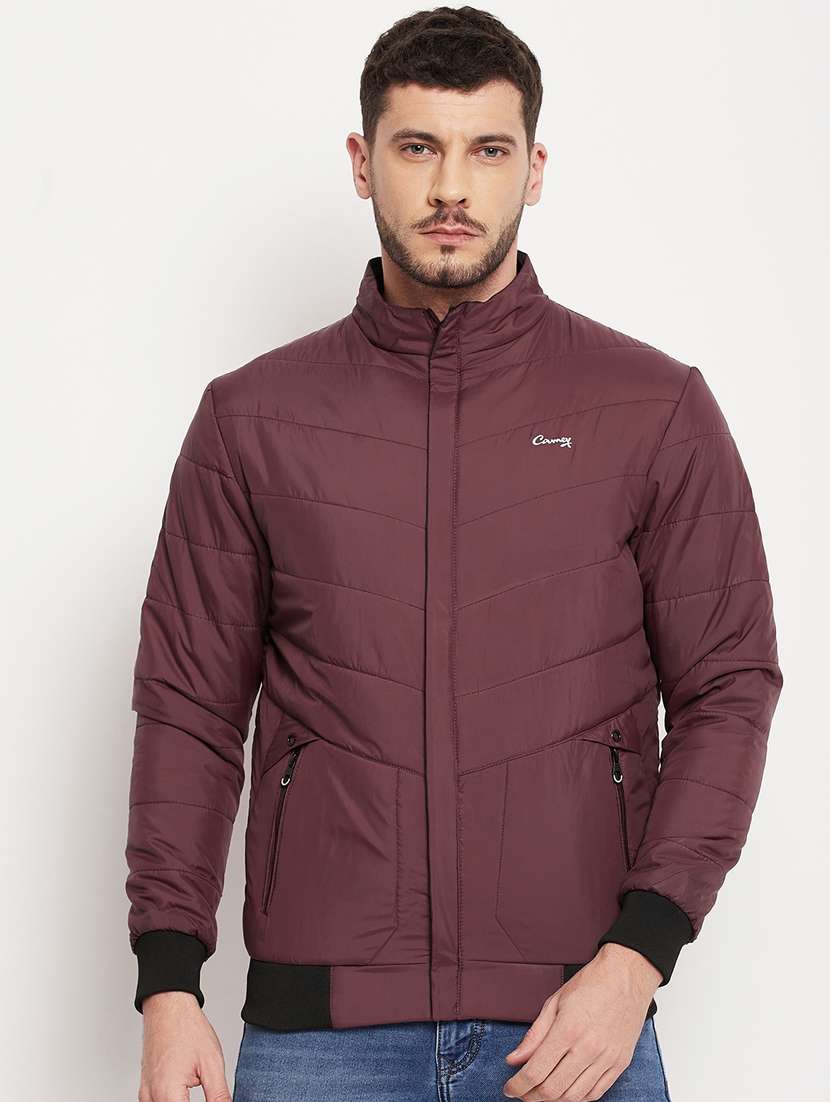 men solid long sleeve quilted jacket