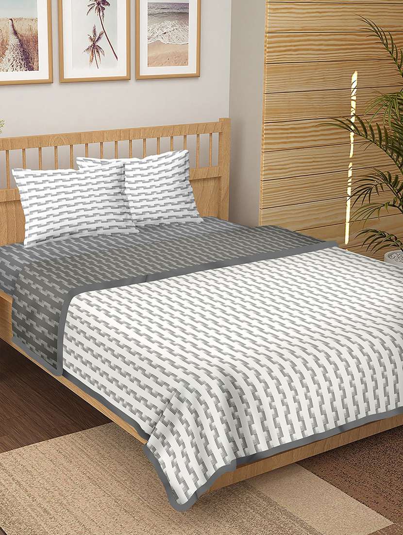 belmond 4 pc bedding set(1 bedsheet with 2 pillow covers & 1 dohar) king size cotton white colour - 18701718 -  Standard Image - 1