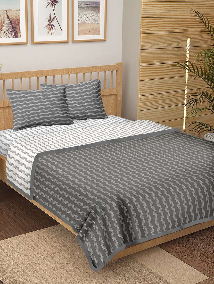 belmond 4 pc bedding set(1 bedsheet with 2 pillow covers & 1 dohar) king size cotton white colour