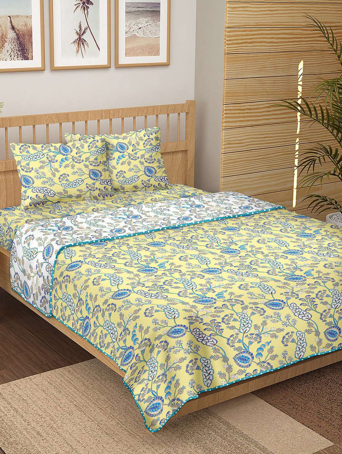 150 tc floral print cotton 4-piece bedding king size set (1 dohar, 1 bedsheet with 2 pillow covers )