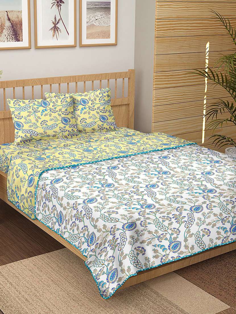 150 tc floral print cotton 4-piece bedding king size set (1 dohar, 1 bedsheet with 2 pillow covers ) - 18701750 -  Standard Image - 1