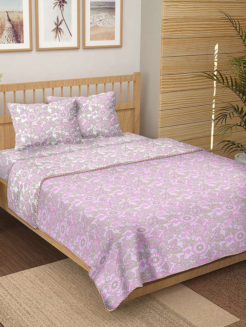 150 tc floral print cotton 4-piece bedding king size set (1 dohar, 1 bedsheet with 2 pillow covers ) - 18701777 -  Standard Image - 1