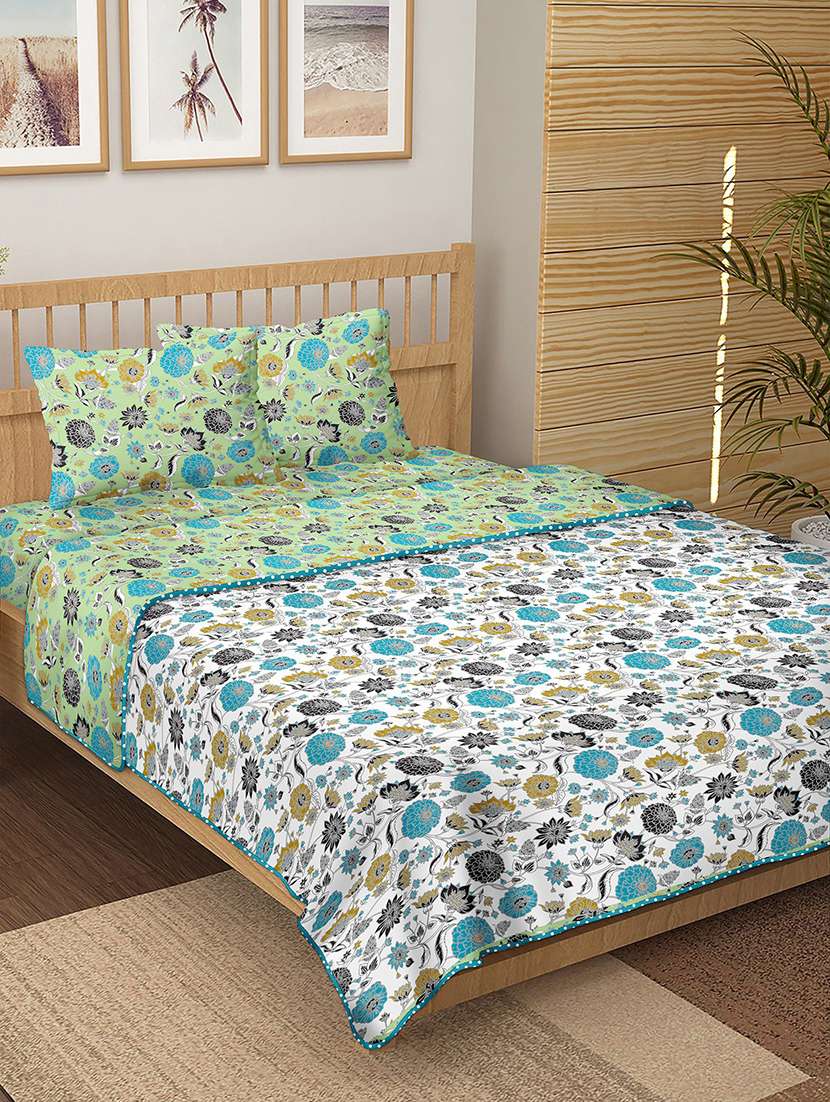 150 tc floral print cotton 4-piece bedding king size set (1 dohar, 1 bedsheet with 2 pillow covers ) - 18701781 -  Standard Image - 1