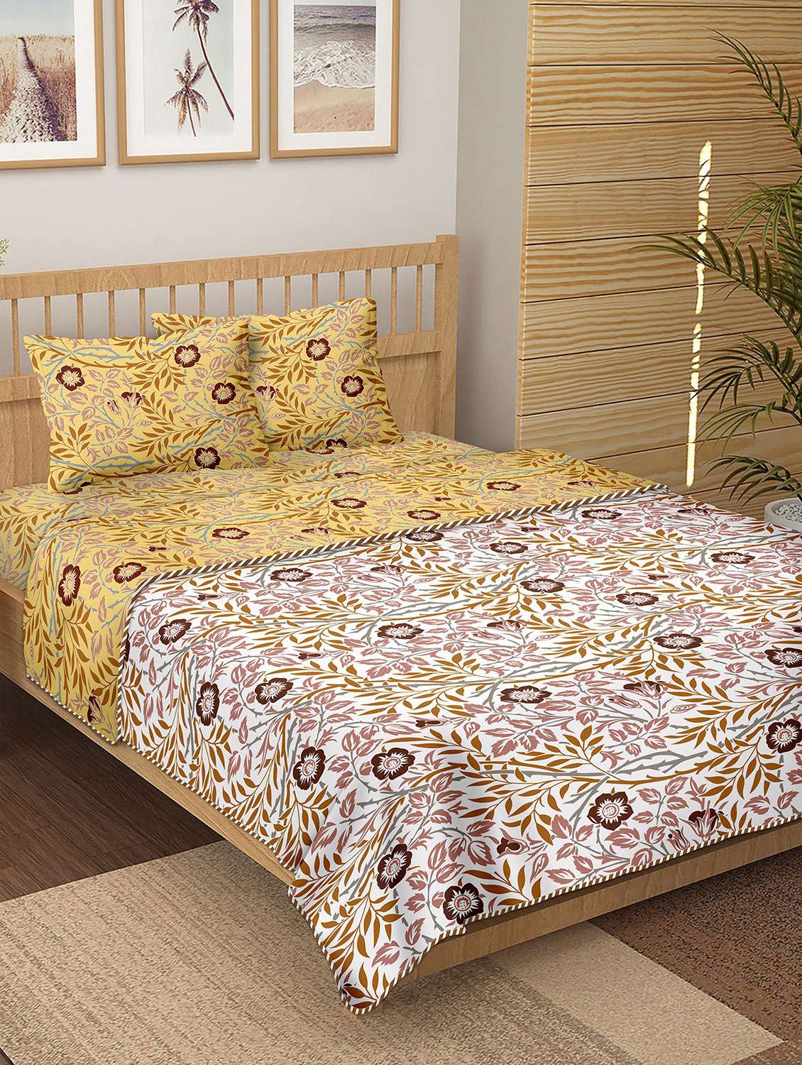150 tc floral print cotton 4-piece bedding king size set (1 dohar, 1 bedsheet with 2 pillow covers )