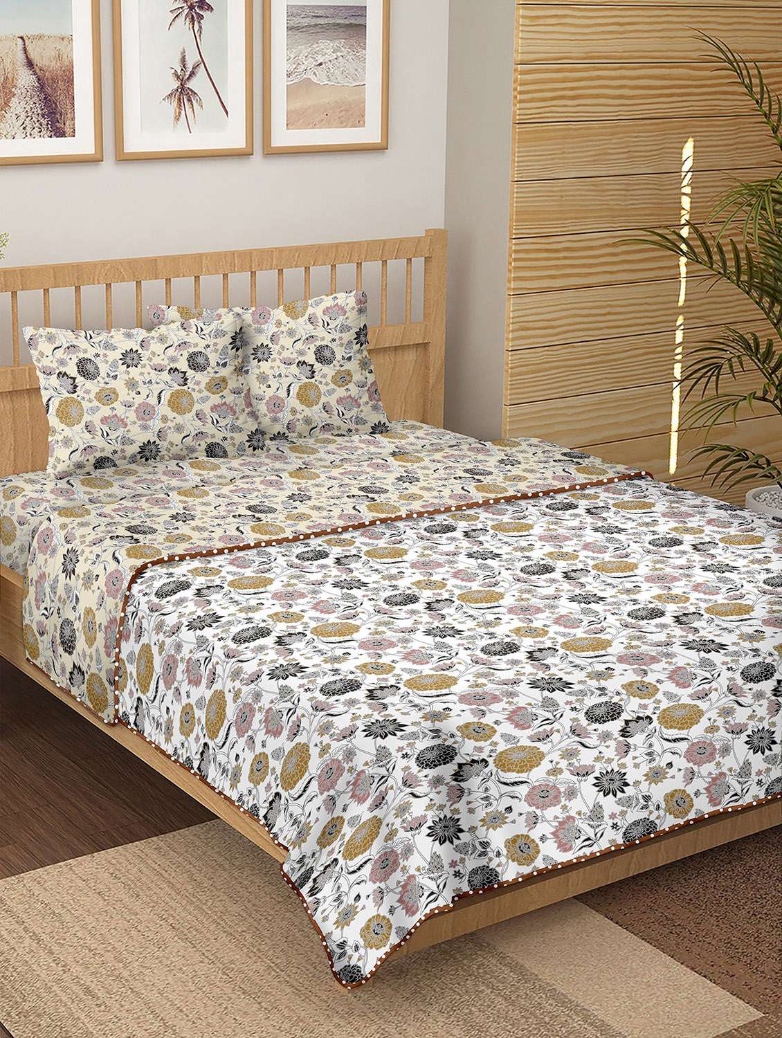 150 tc floral print cotton 4-piece bedding king size set (1 dohar, 1 bedsheet with 2 pillow covers )