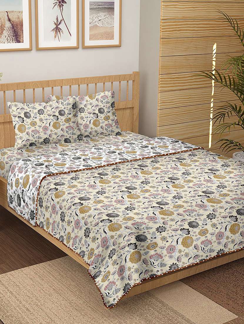 150 tc floral print cotton 4-piece bedding king size set (1 dohar, 1 bedsheet with 2 pillow covers ) - 18701792 -  Standard Image - 1