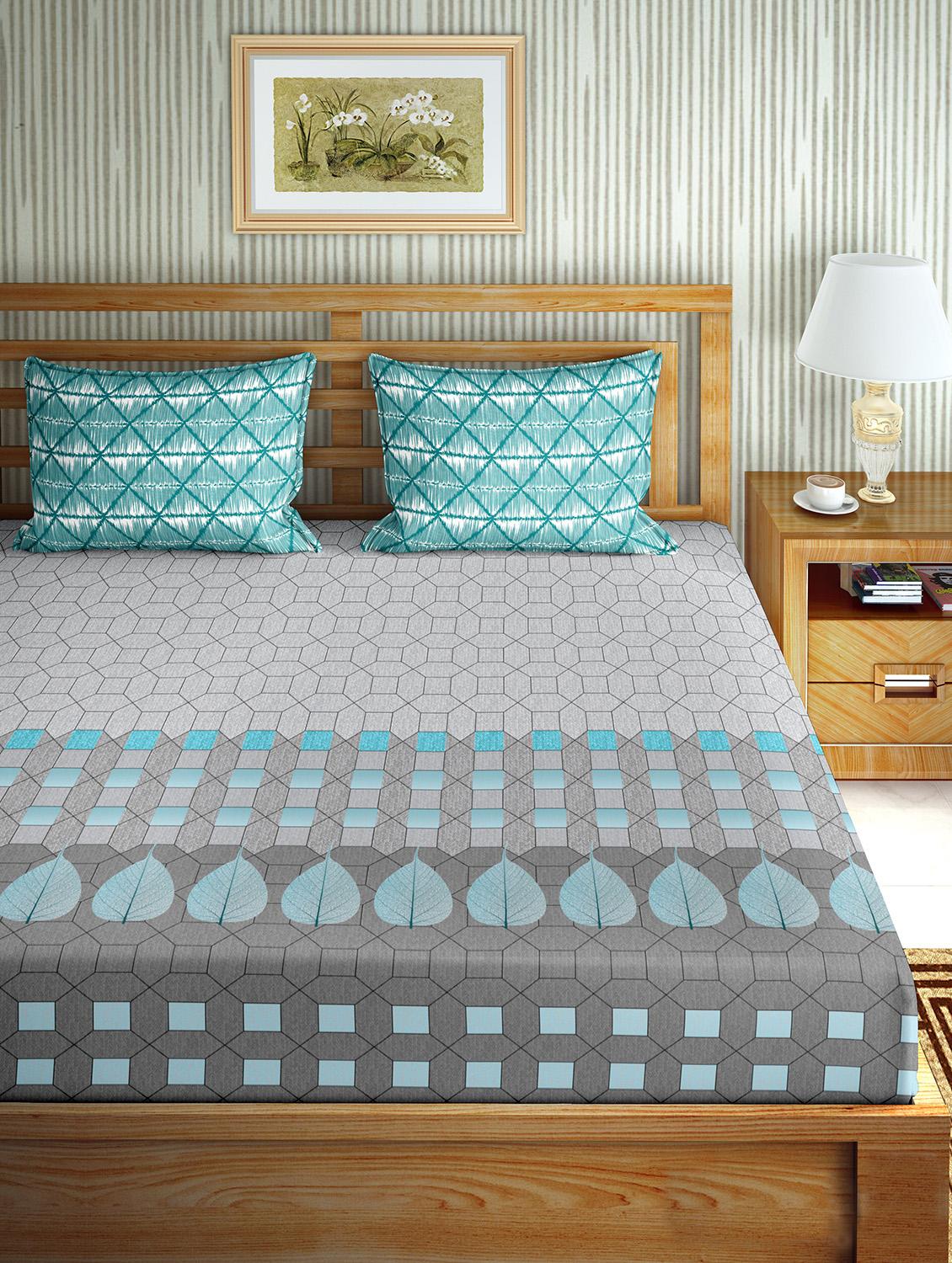 the oscar collection double bedsheet set super king size 180 tc cotton grey colour - 18702549 - Standard Image - 1