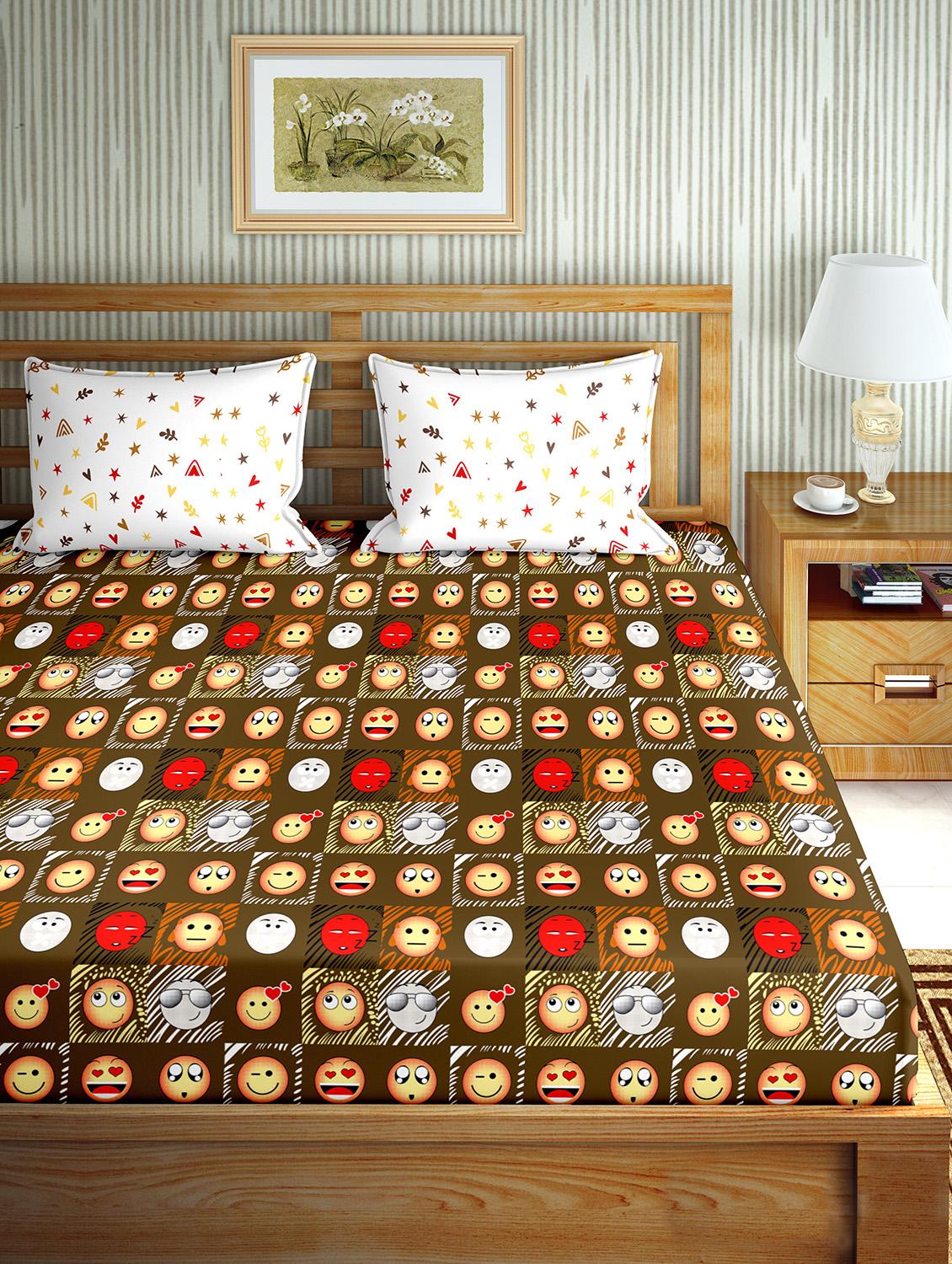 the oscar collection double bedsheet set super king size 180 tc cotton brown colour - 18702555 -  Standard Image - 1