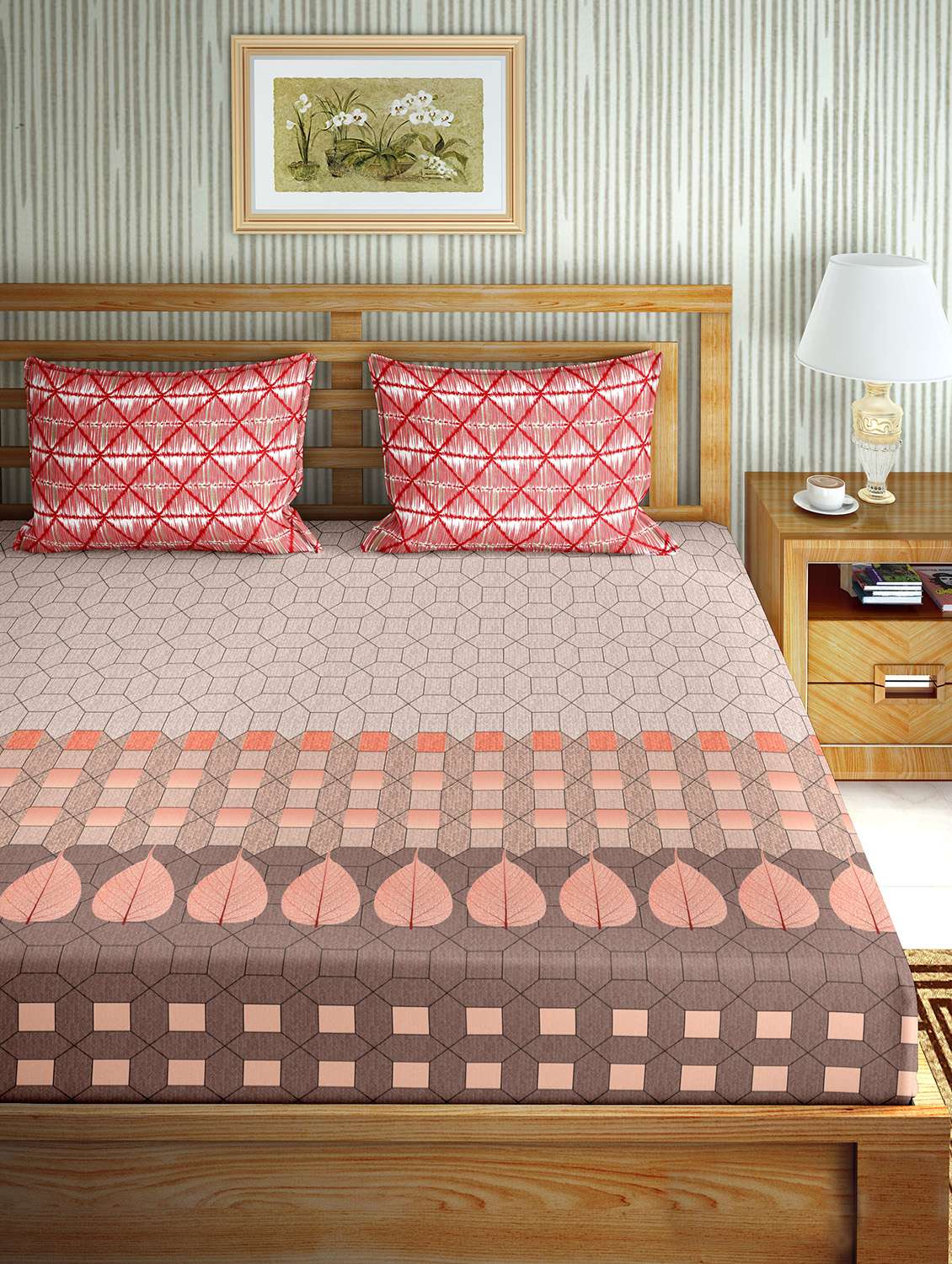 the oscar collection double bedsheet set super king size 180 tc cotton brown colour - 18702556 -  Standard Image - 1