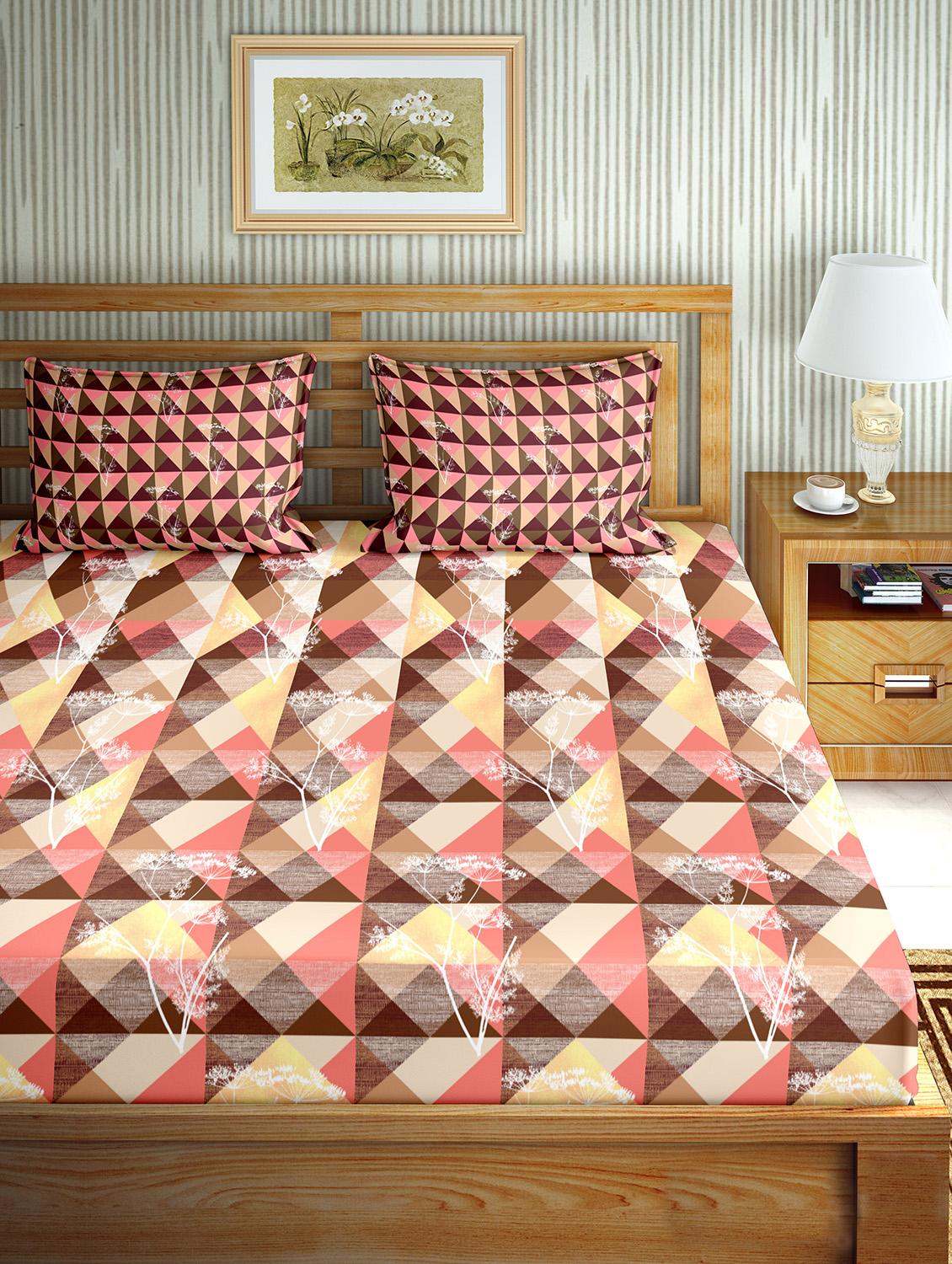 the oscar collection double bedsheet set super king size 180 tc cotton brown colour - 18702557 - Standard Image - 1