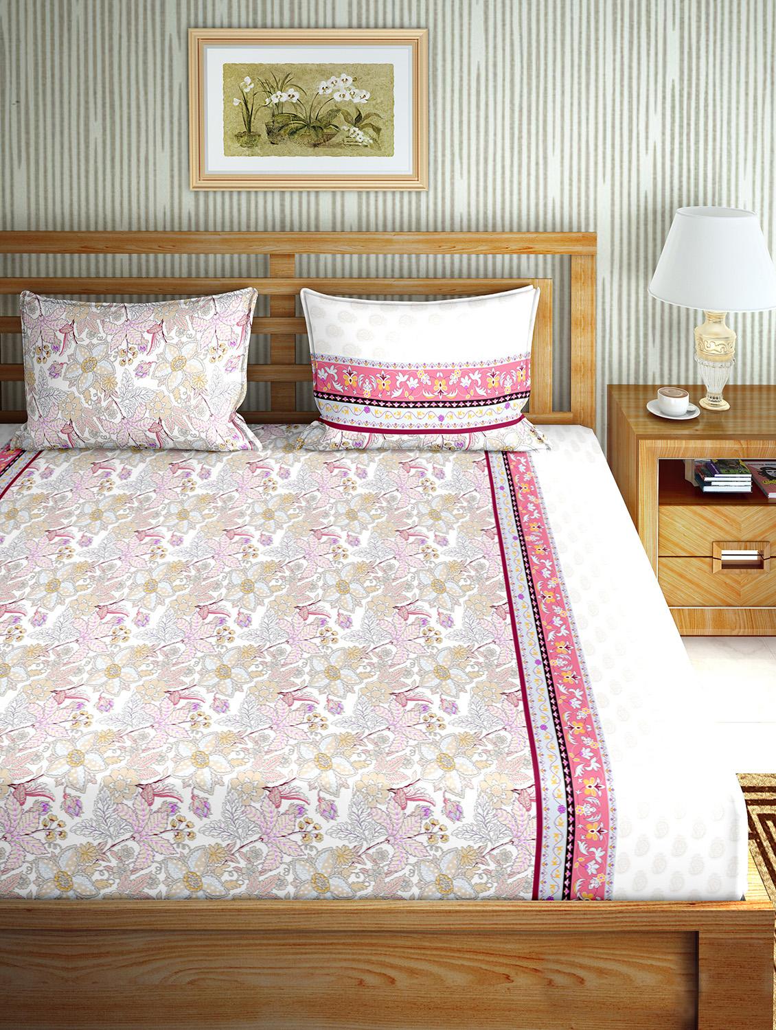 the oscar collection double bedsheet set super king size 180 tc cotton pink colour - 18702564 - Standard Image - 1