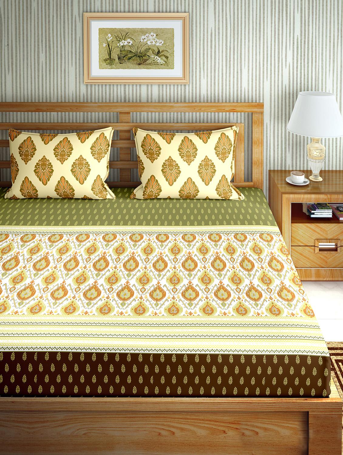 the oscar collection double bedsheet set super king size 180 tc cotton green colour - 18702570 - Standard Image - 1