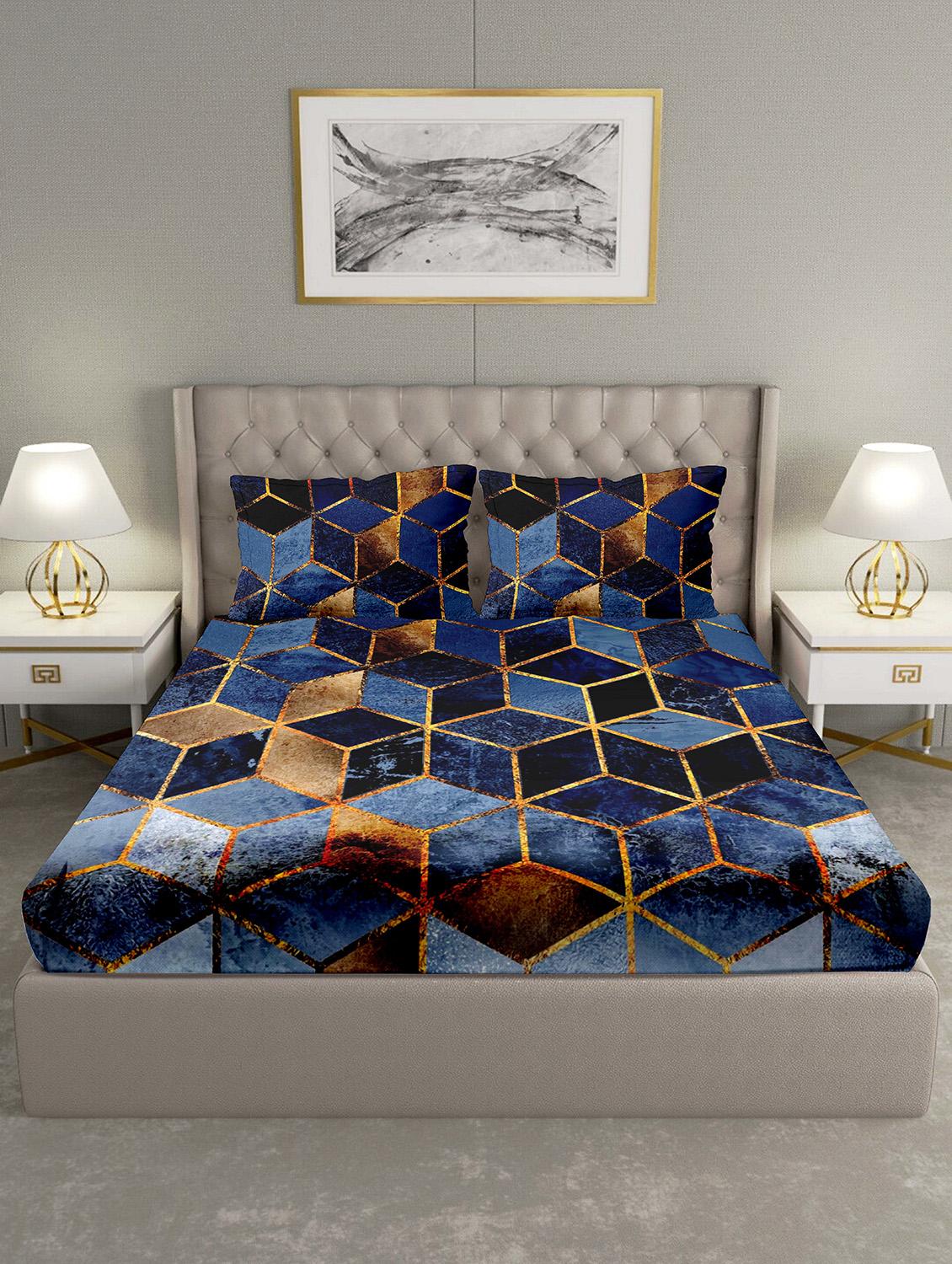triton double bedshseet set king size cotton blue colour - 18702768 - Standard Image - 1