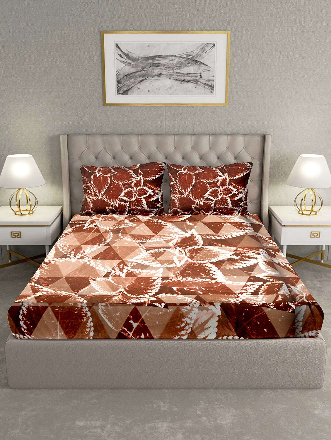 triton double bedshseet set king size cotton maroon colour - 18702770 -  Standard Image - 1