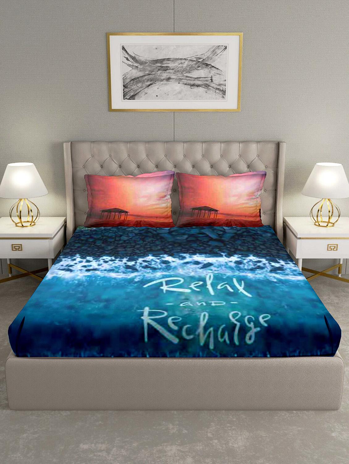 triton double bedshseet set king size cotton blue colour - 18702773 - Standard Image - 1