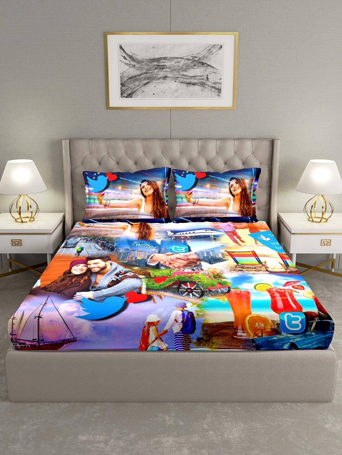 triton double bedshseet set king size cotton blue colour - 18702774 - Standard Image - 1