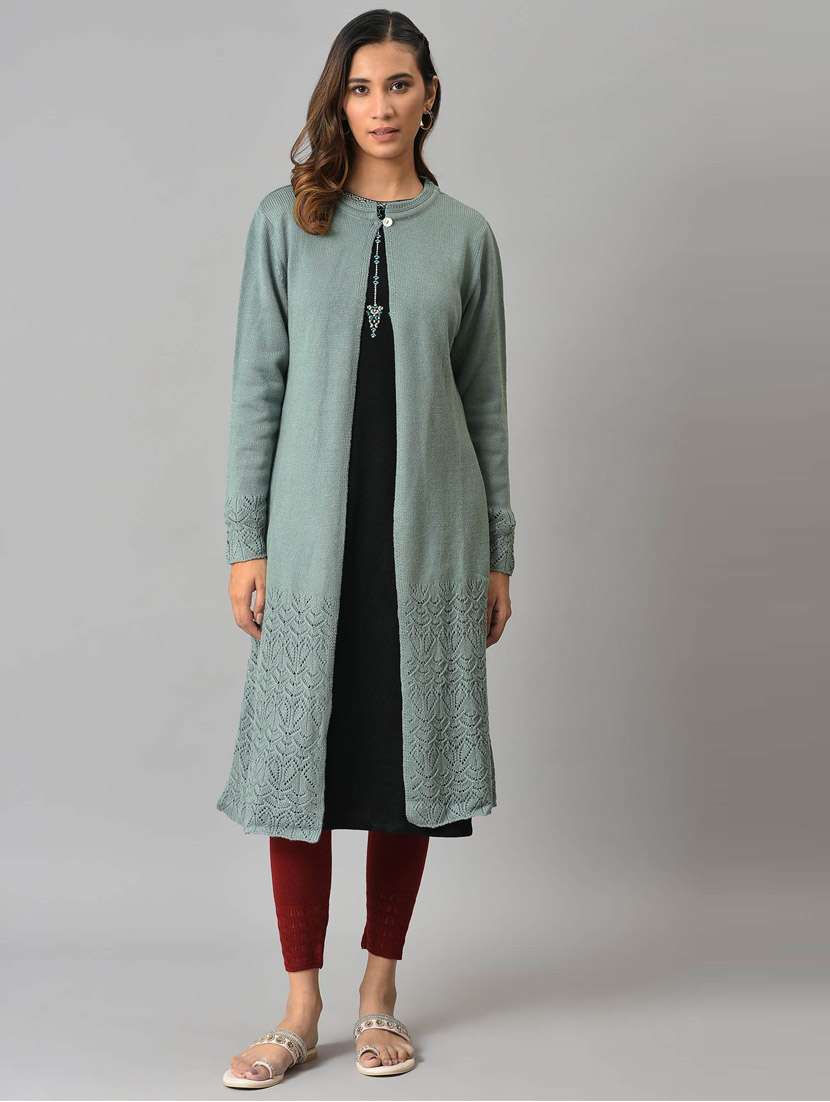 front open self knitted women's cardigan