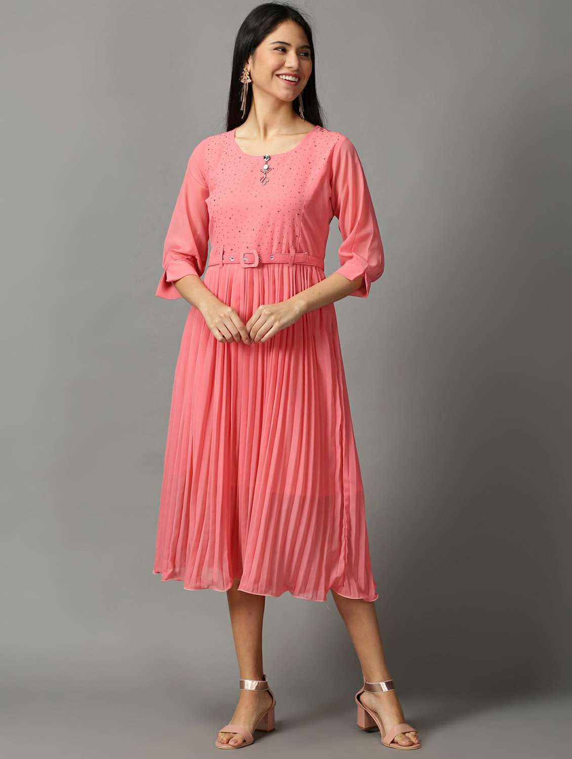 women's fit & flare solid dress - 18718497 -  Standard Image - 1