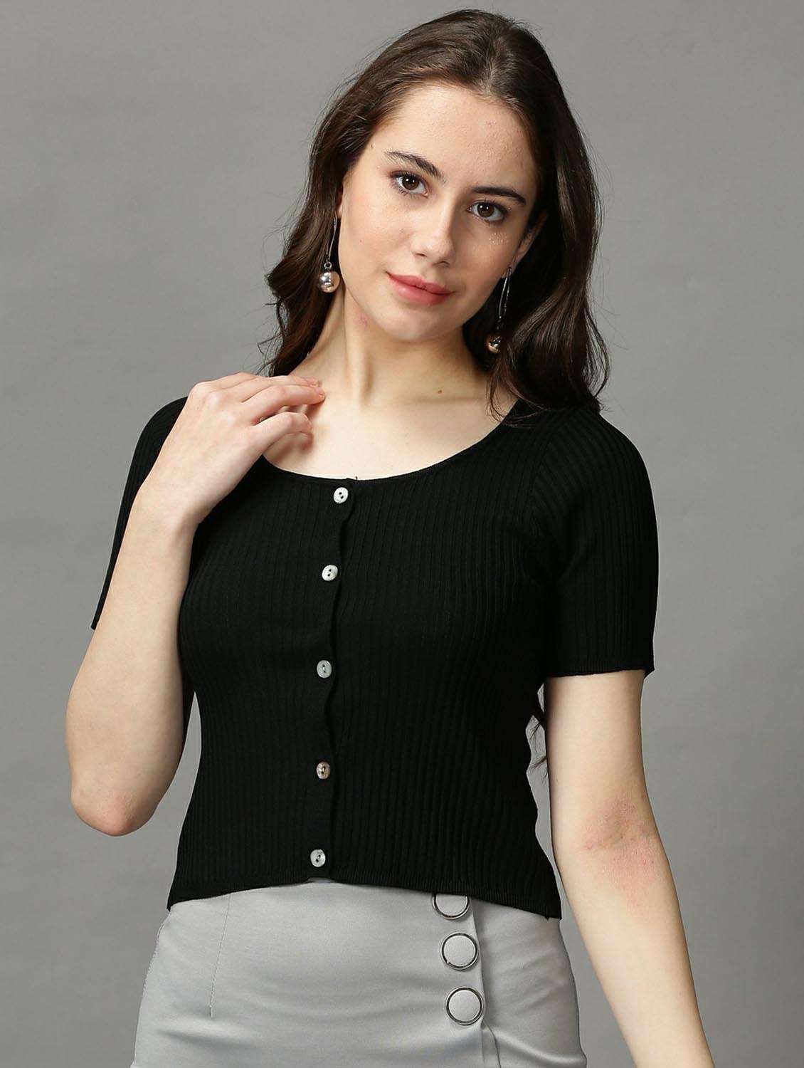 women's crop scoop neck top