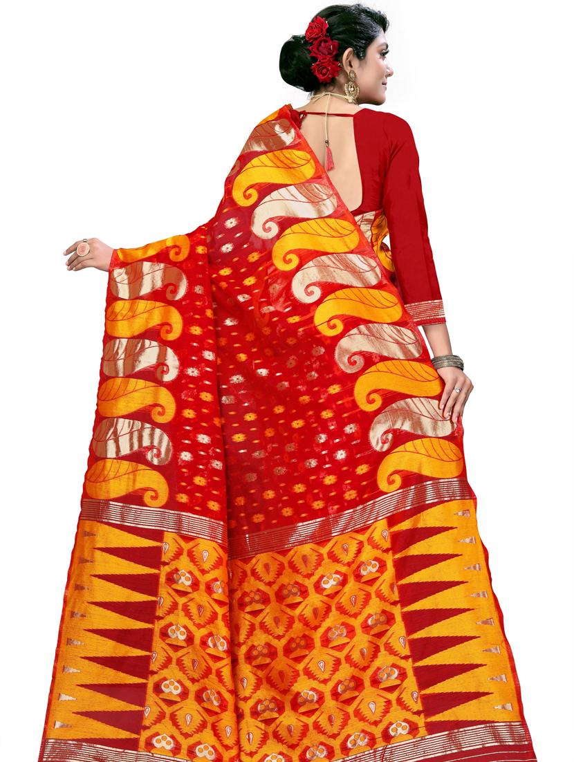 red cotton blend kota doria saree with blouse - 18718609 - Standard Image - 1