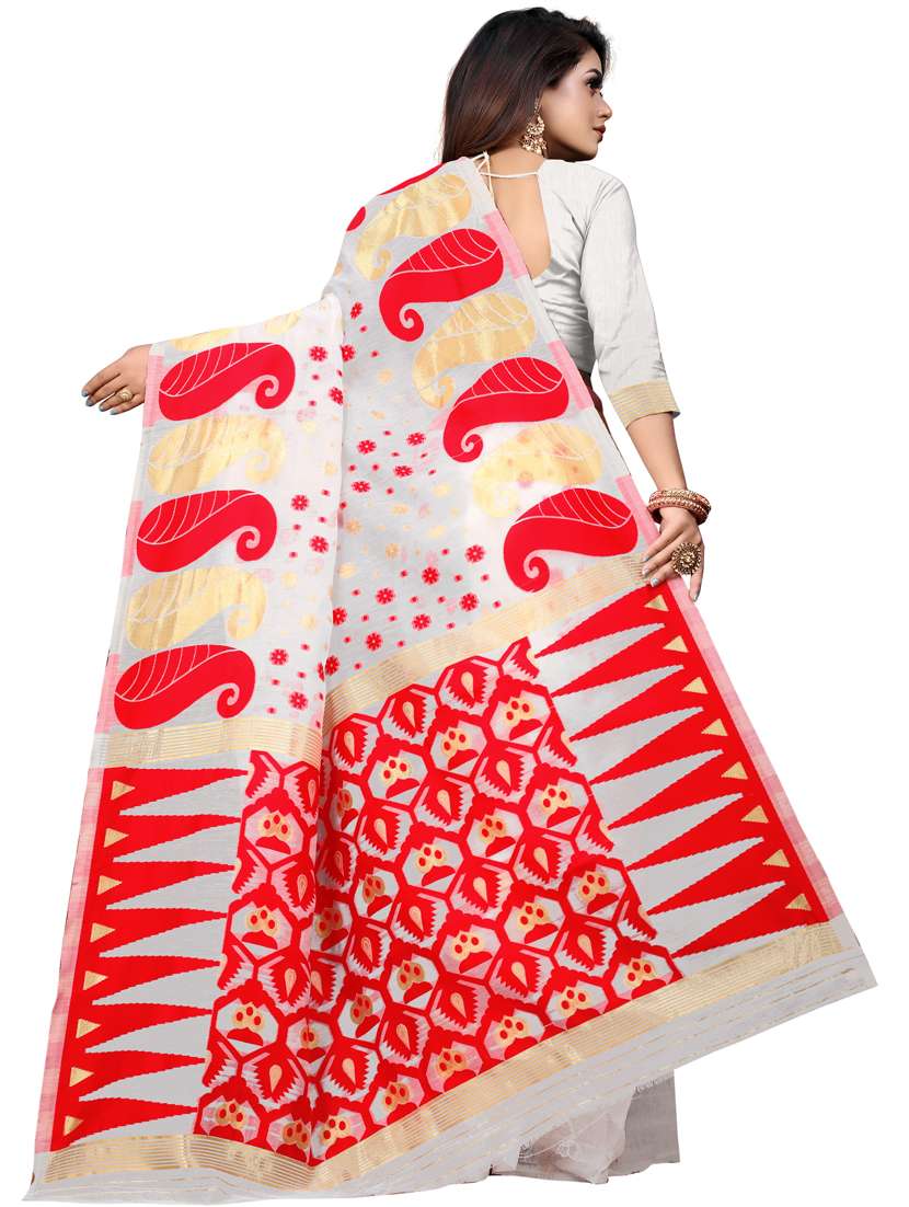 white cotton blend kanjivaram saree with blouse - 18718610 - Standard Image - 1