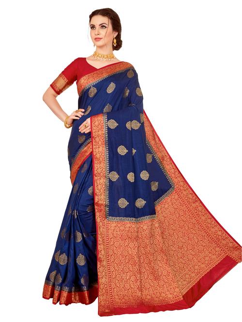 women's self design navy blue colored saree with blouse - 18718687 - Standard Image - 0